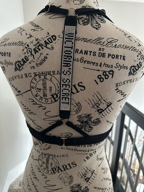 Victoria Secret Padded Black Racerback Bikini Top/Bra with Crystal Accents - 32B